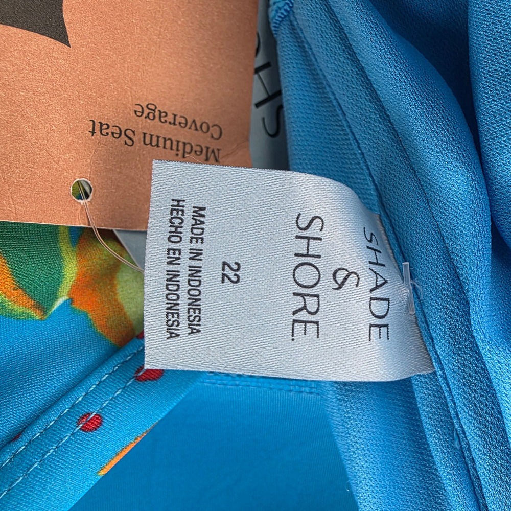 Shade & Shore Blue Floral‎ One Piece Swimsuit Size 22 Tropical Side Tie Cutout - Picture 7 of 8